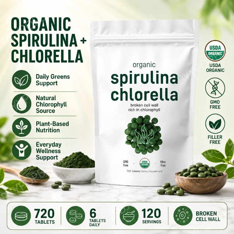 Spirulina Tablet Organic - Organic Spirulina Chlorella Tablets Daily Greens